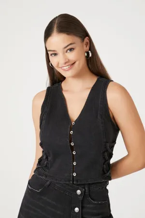 Forever 21 Women's Sleeveless Button-Front Crop Top Black Forever 21