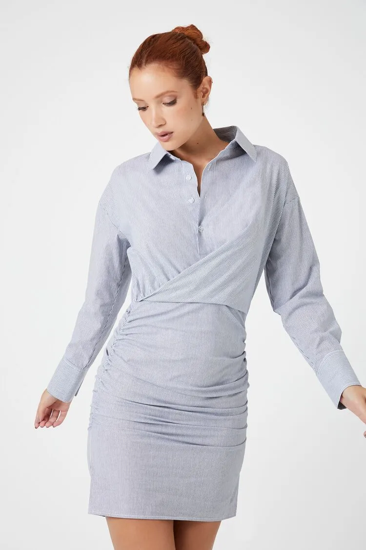 Forever 21 Damen Gestreiftes Rüschen-Minikleid Blau/Elfenbein Forever 21