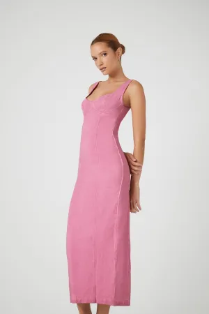Forever 21 Women's Twill Bustier Slit Midi Dress Pink Forever 21