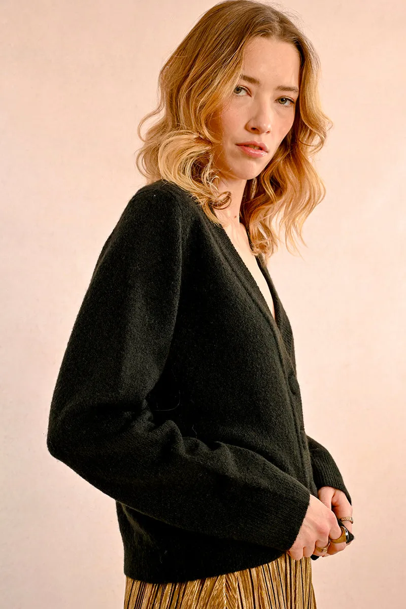 Vier-Knopf-Cardigan in Schwarz