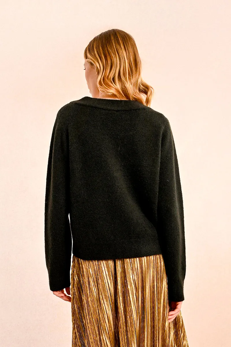 Vier-Knopf-Cardigan in Schwarz