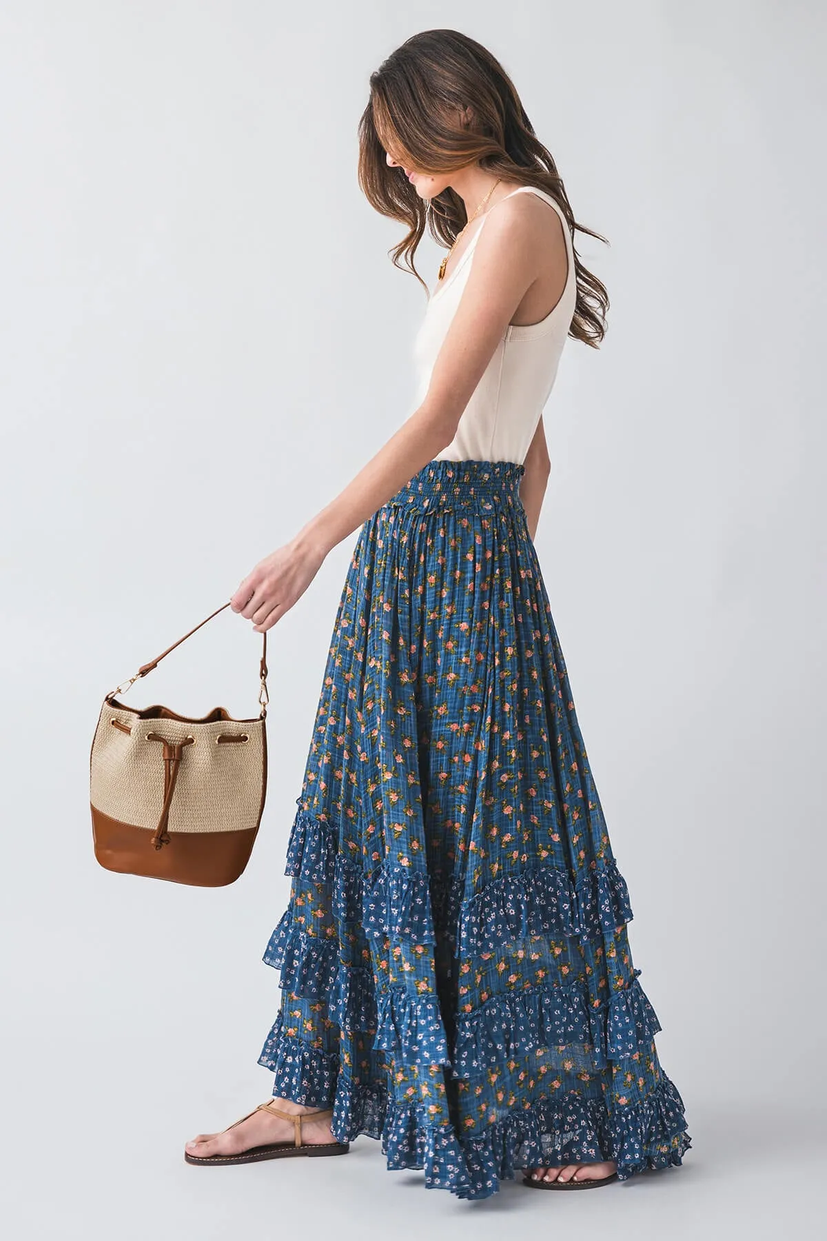 Free People Brynn Bedruckter Maxirock