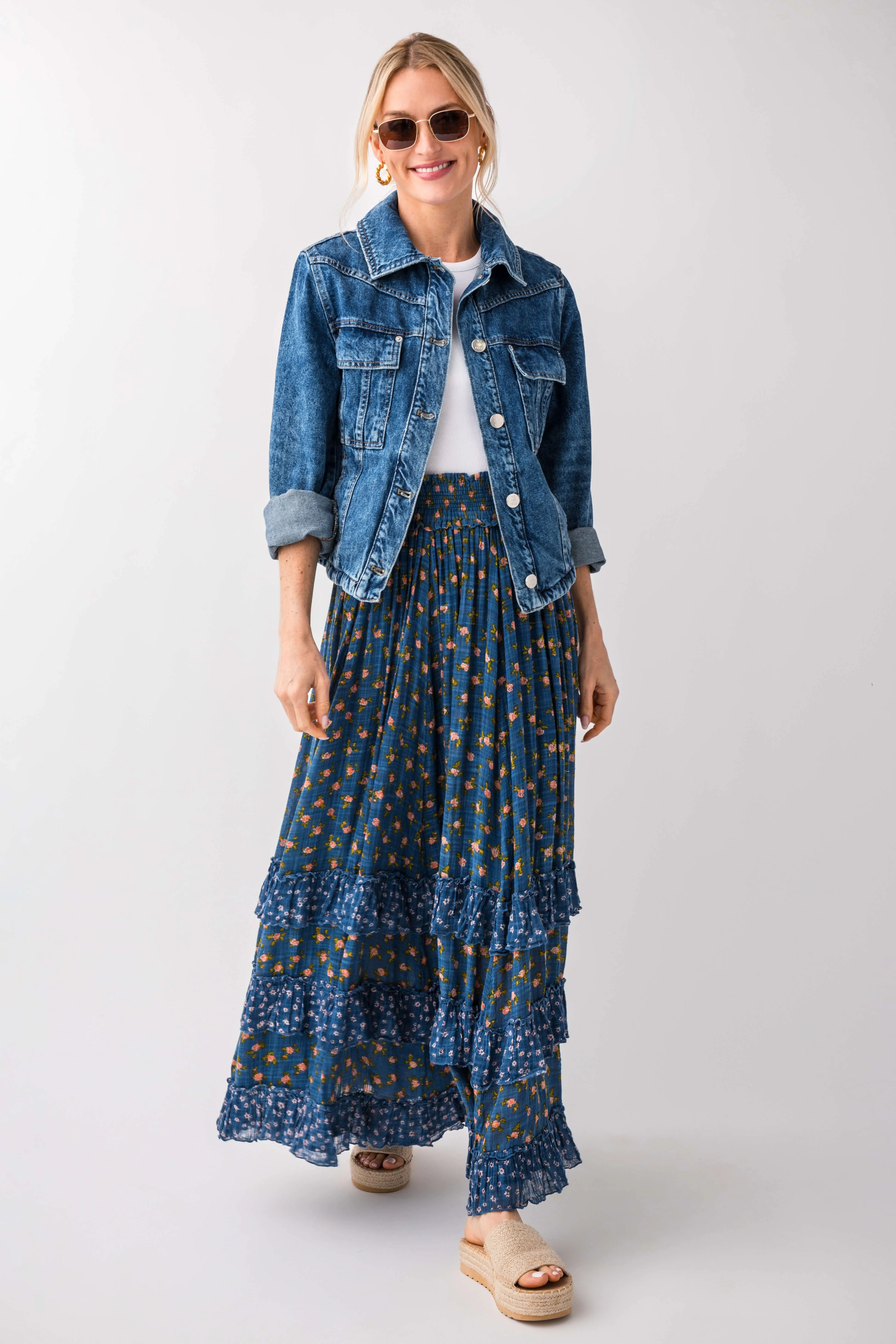 Free People Brynn Bedruckter Maxirock