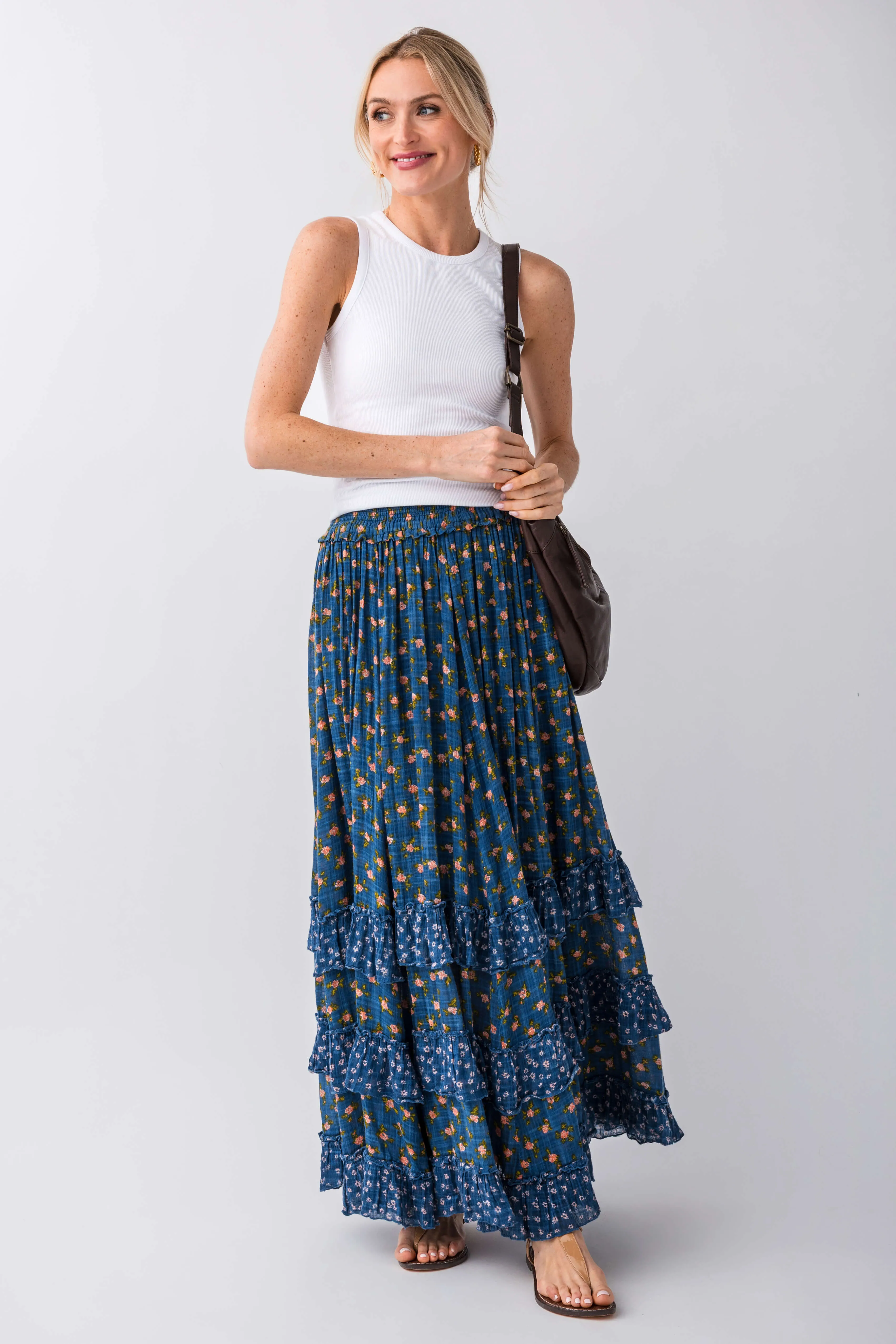 Free People Brynn Bedruckter Maxirock