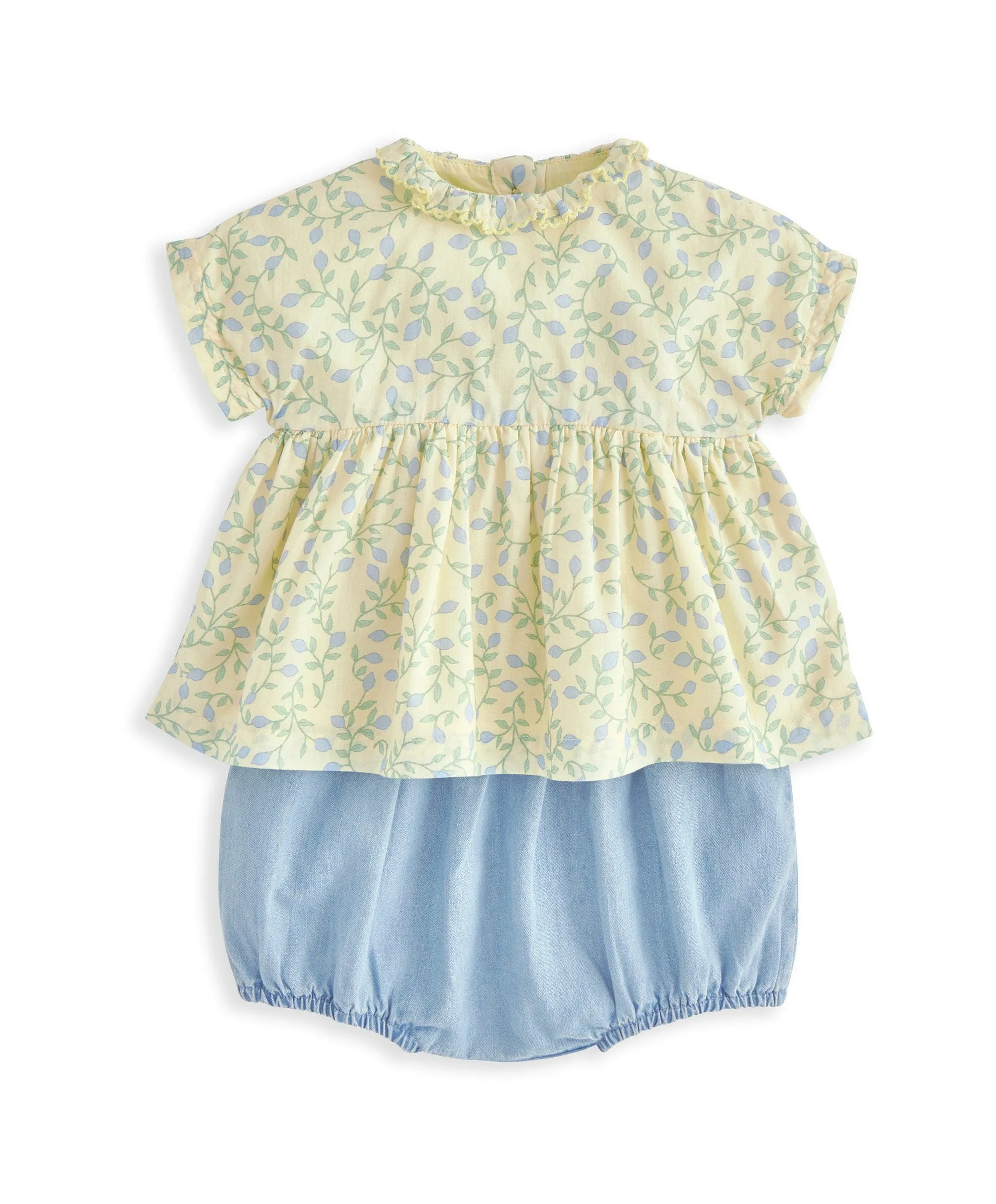 Bluse mit Rüschenkragen & Bloomer-Set (2-teilig) - Kletternde Knospen-Print