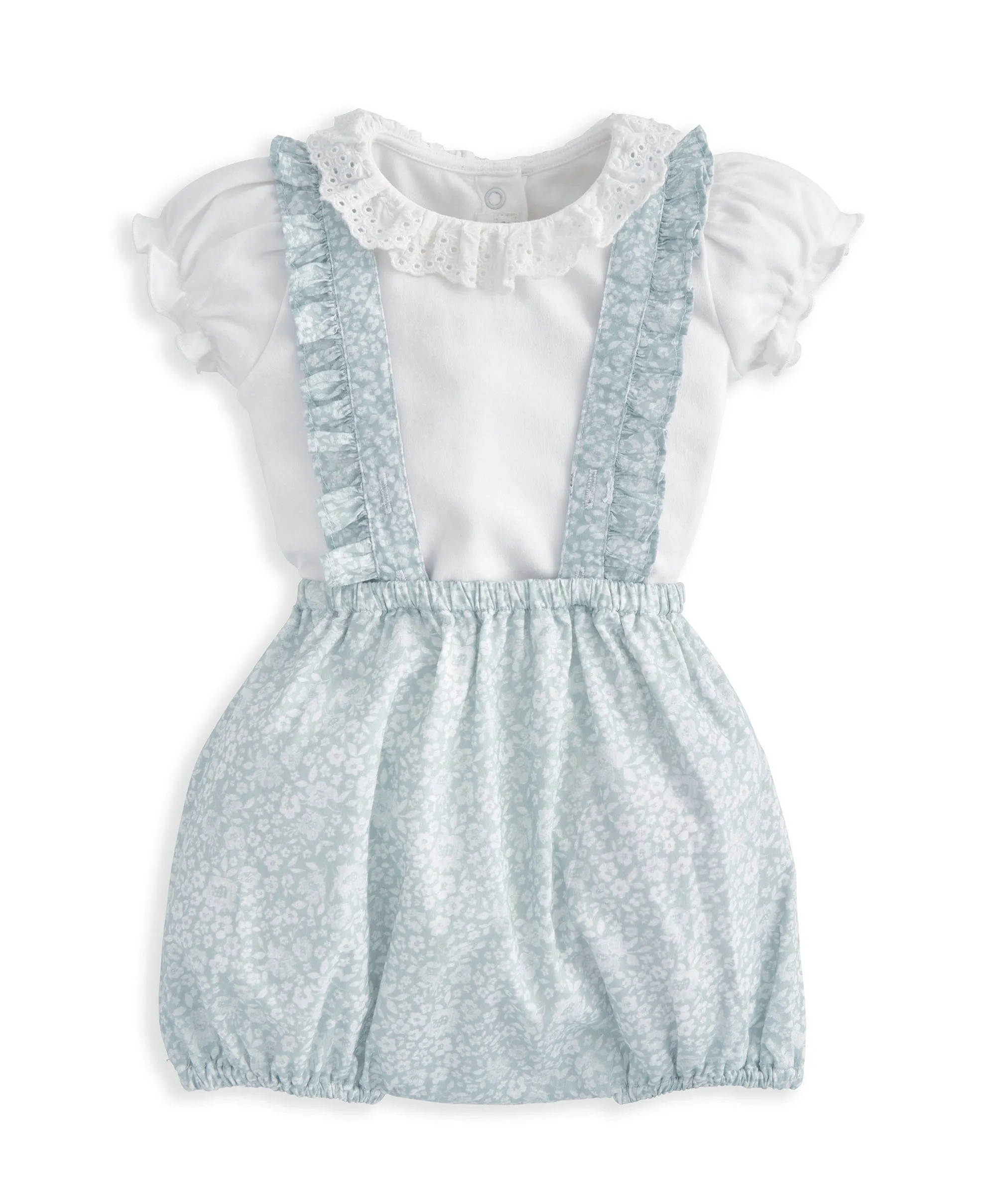 Bodysuit mit Rüschenkragen & Blumen-Bloomer-Set (2-teilig) - Grün