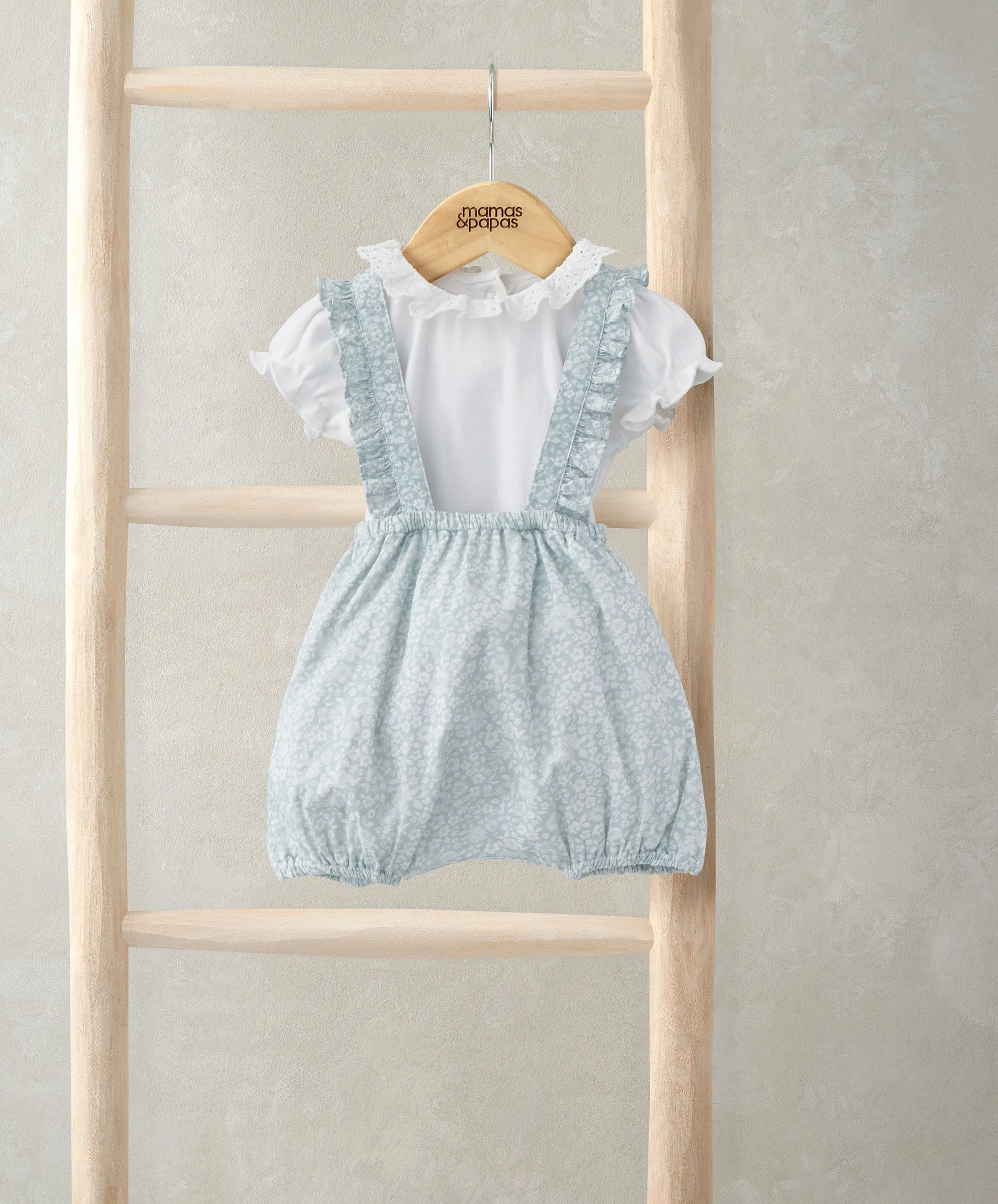 Bodysuit mit Rüschenkragen & Blumen-Bloomer-Set (2-teilig) - Grün
