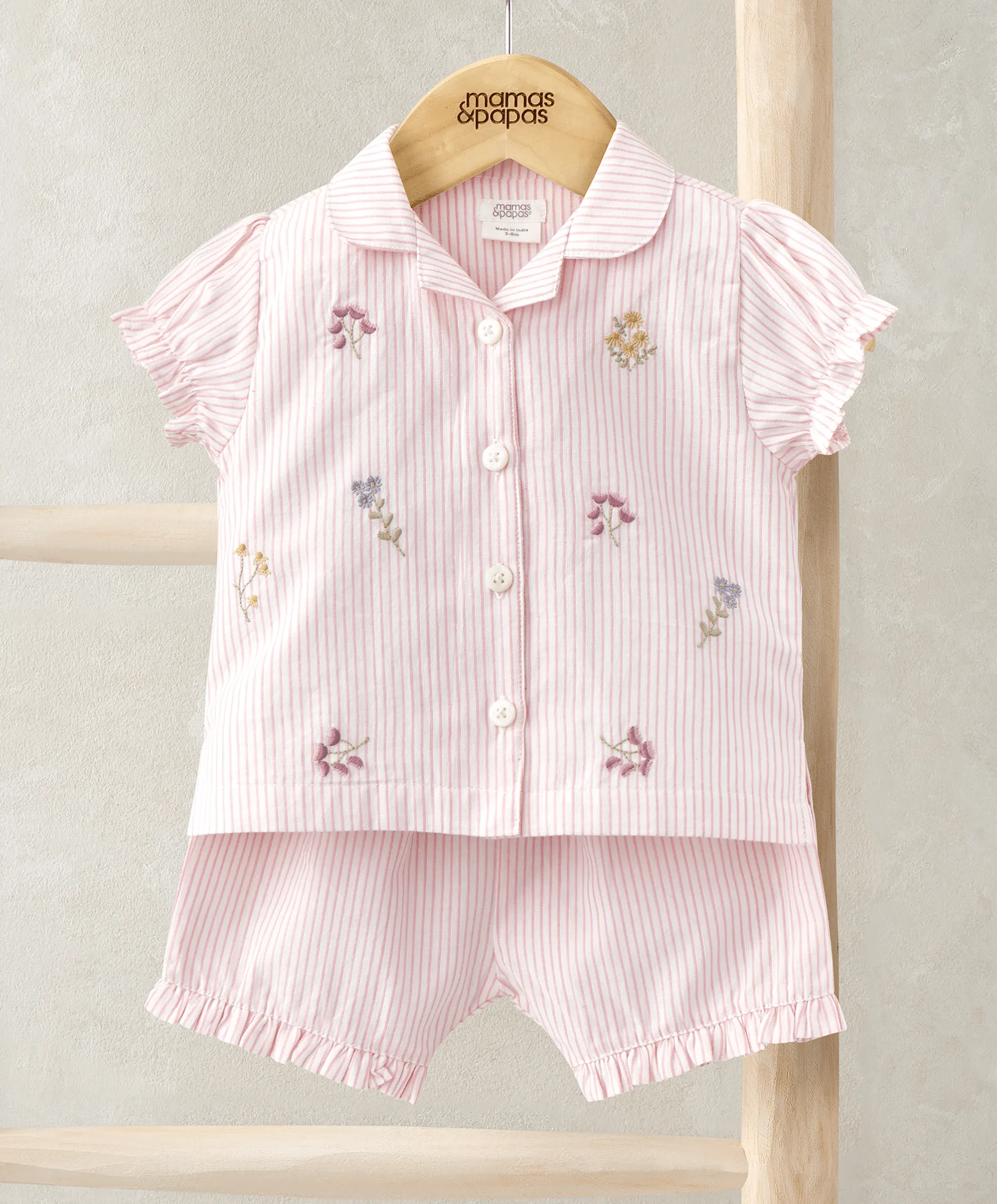 Rüschenmanschetten-Oberteil & Shorts-Set (2-teilig) - Rosa gestreift Babykids Mamas & Papas