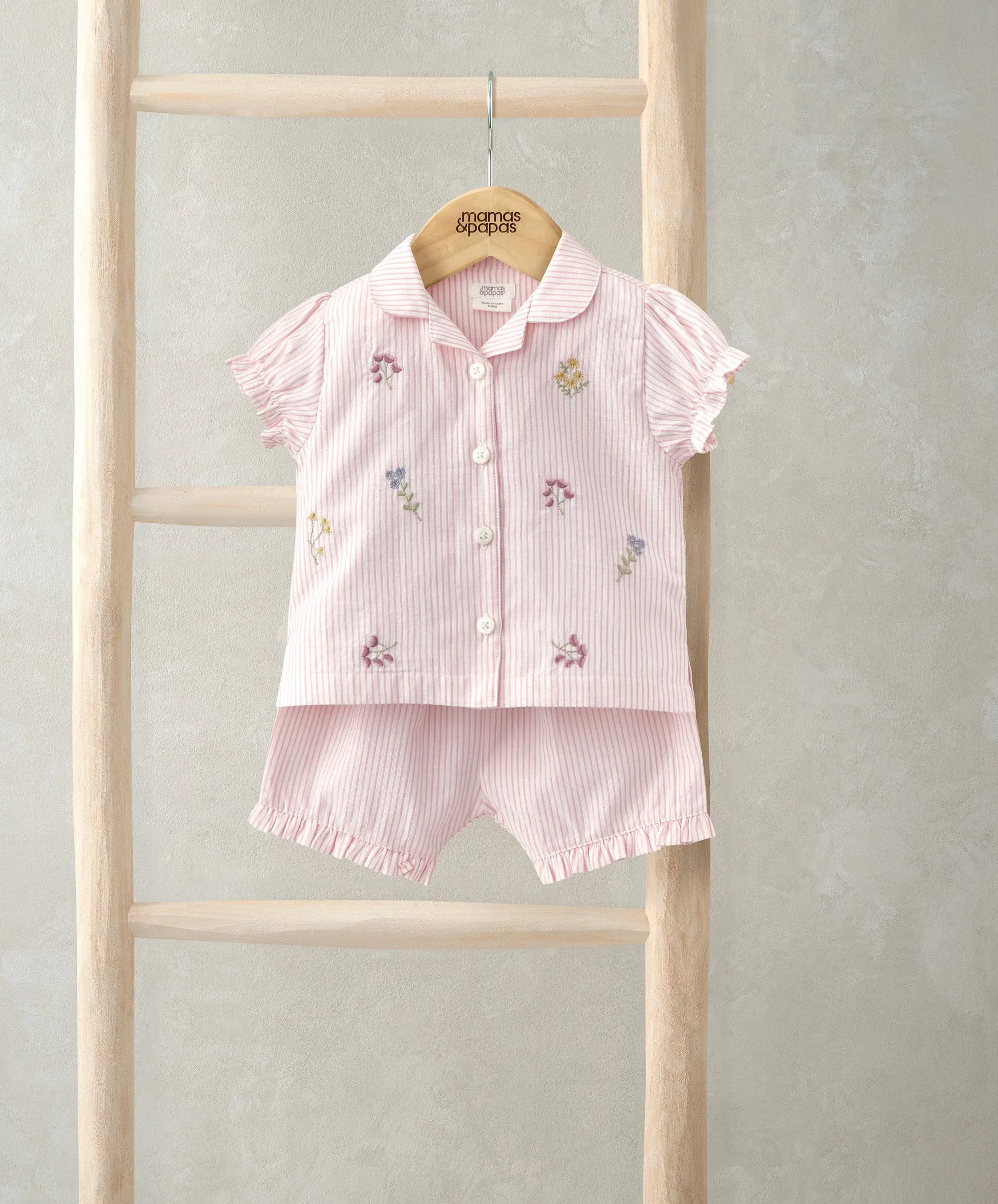 Rüschenblusen-Oberteil & Shorts-Set (2-teilig) - Rosa Streifen