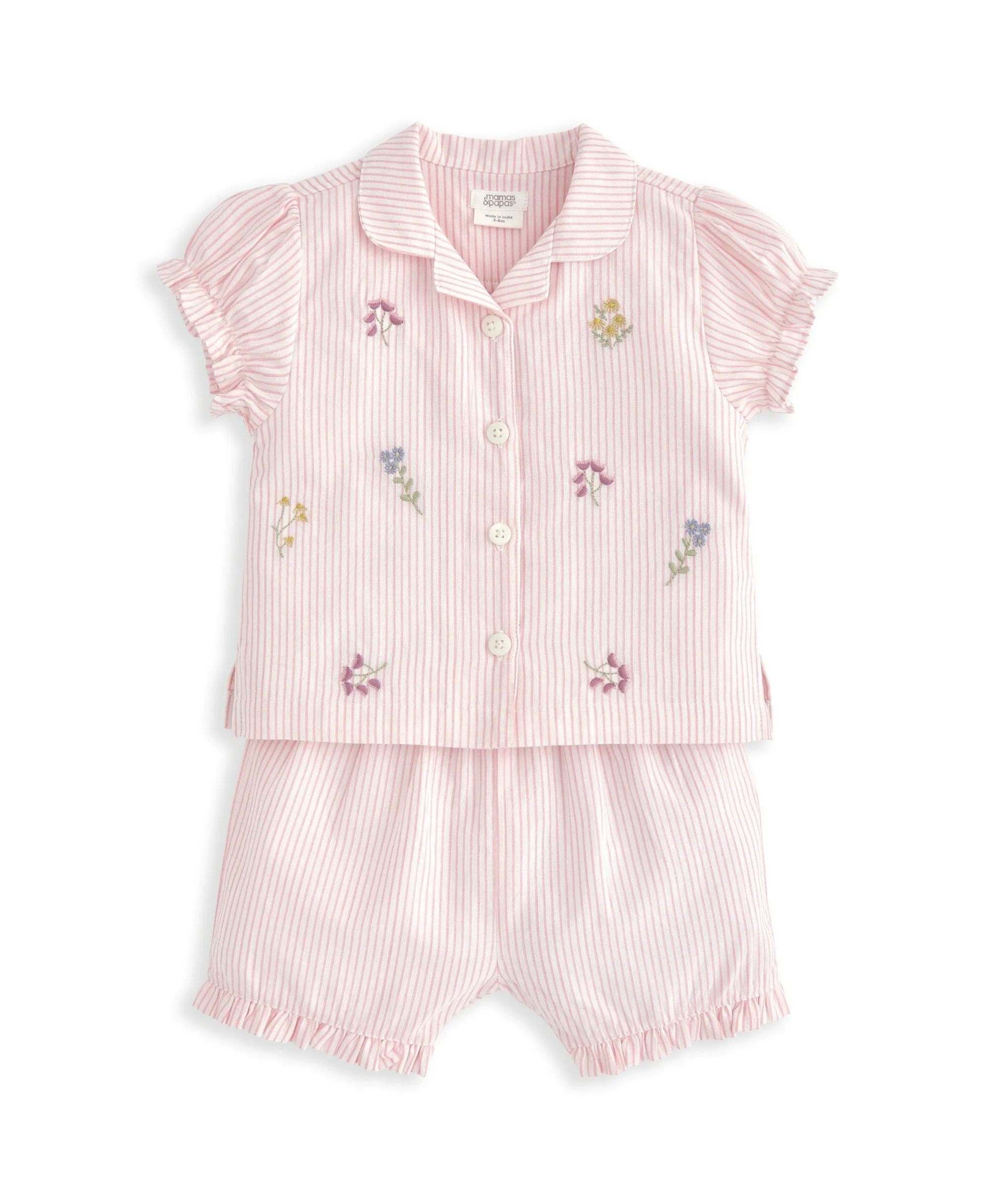 Rüschenblusen-Oberteil & Shorts-Set (2-teilig) - Rosa Streifen