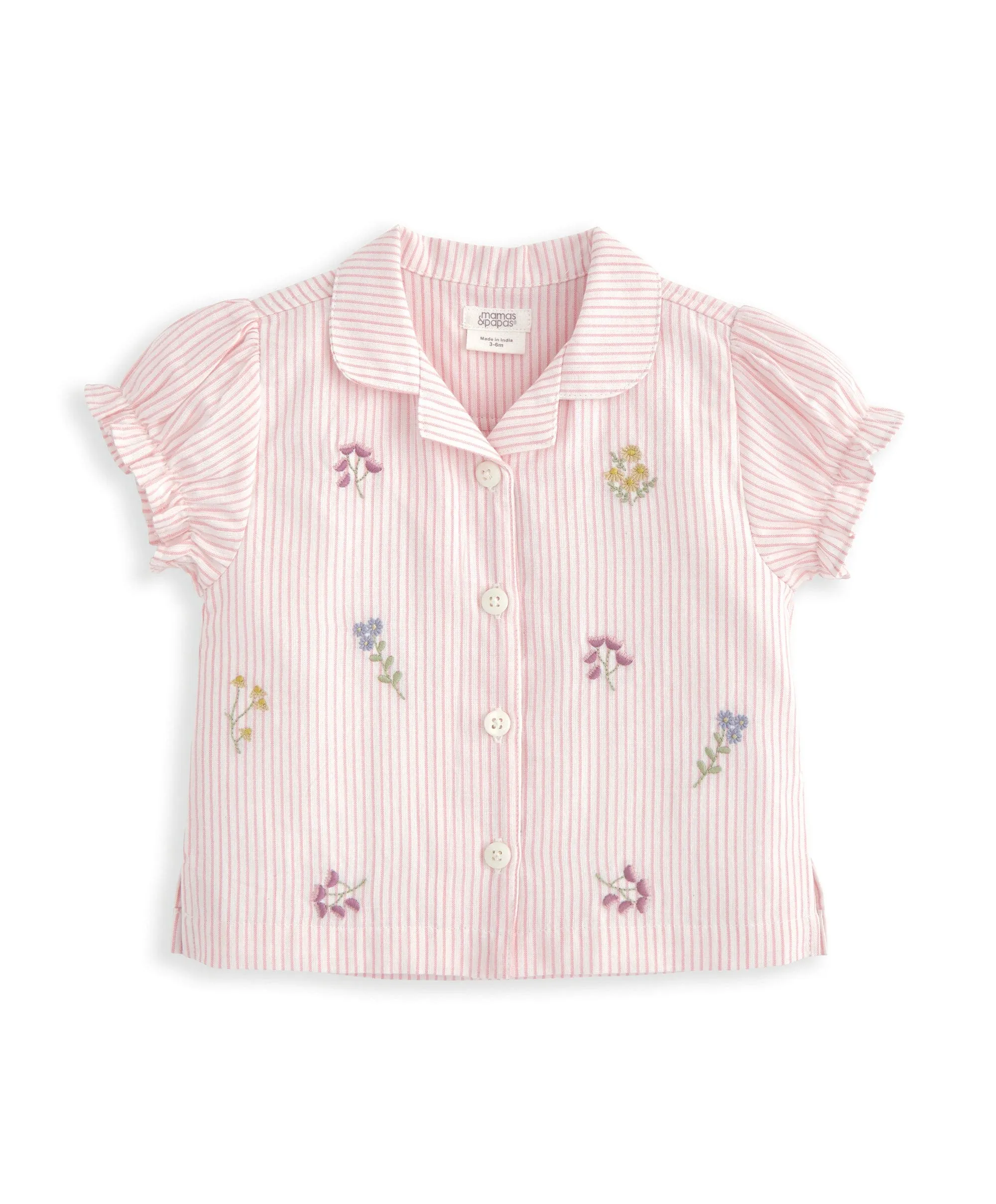 Rüschenblusen-Oberteil & Shorts-Set (2-teilig) - Rosa Streifen