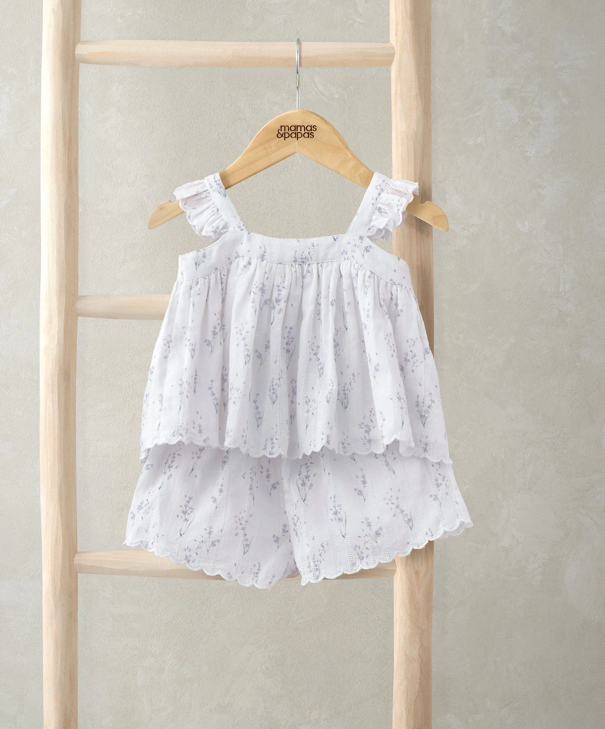 Rüschenärmeliges Top & Shorts-Set (2-teilig) - Lavendeldruck