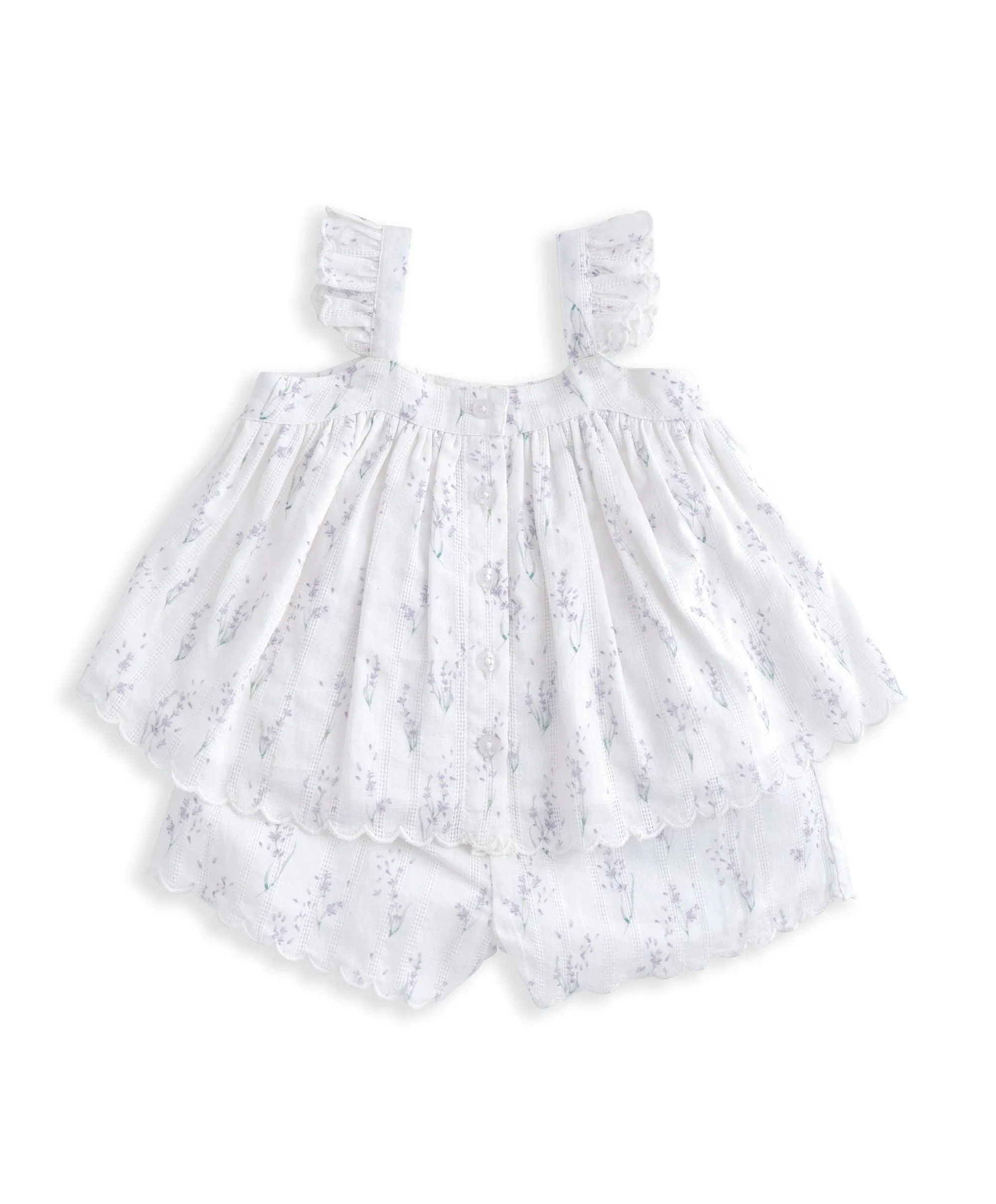 Rüschenärmeliges Top & Shorts-Set (2-teilig) - Lavendeldruck