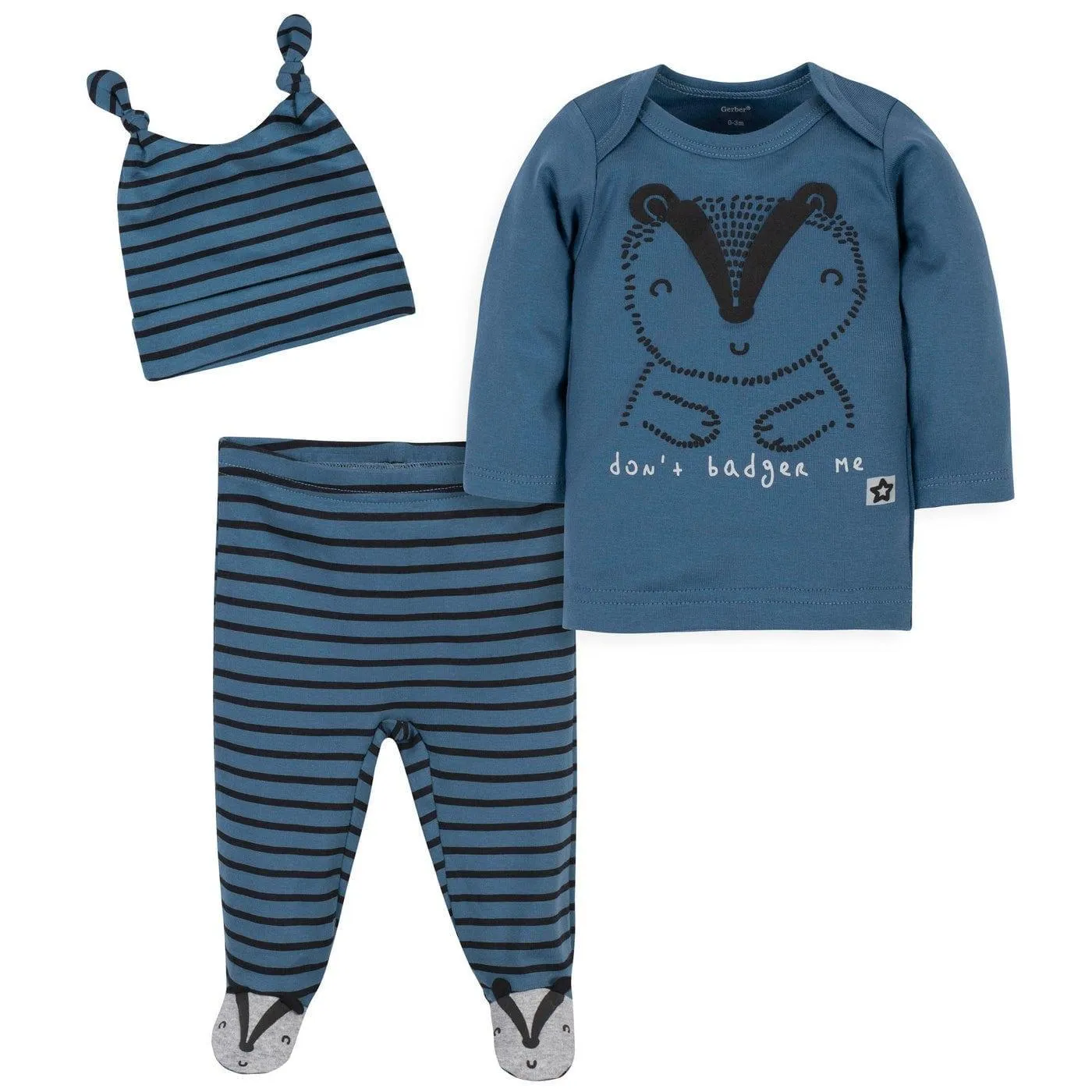 Gerber® 3er-Pack Baby Jungen Dachs Bio-Shirt, Fußhose und Mützchen Set Babykids Gerber