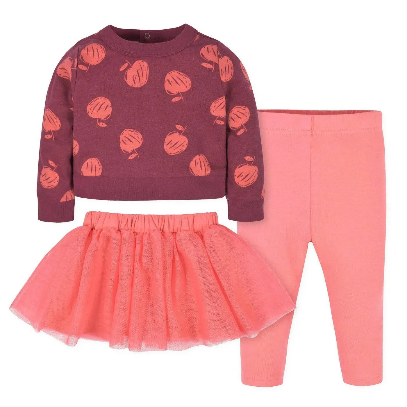 Gerber 3-teiliges Baby-Mädchen-Outfit mit Äpfel-Motiv, Top, Tutu & Leggings (12-24 Monate) Babykids Gerber