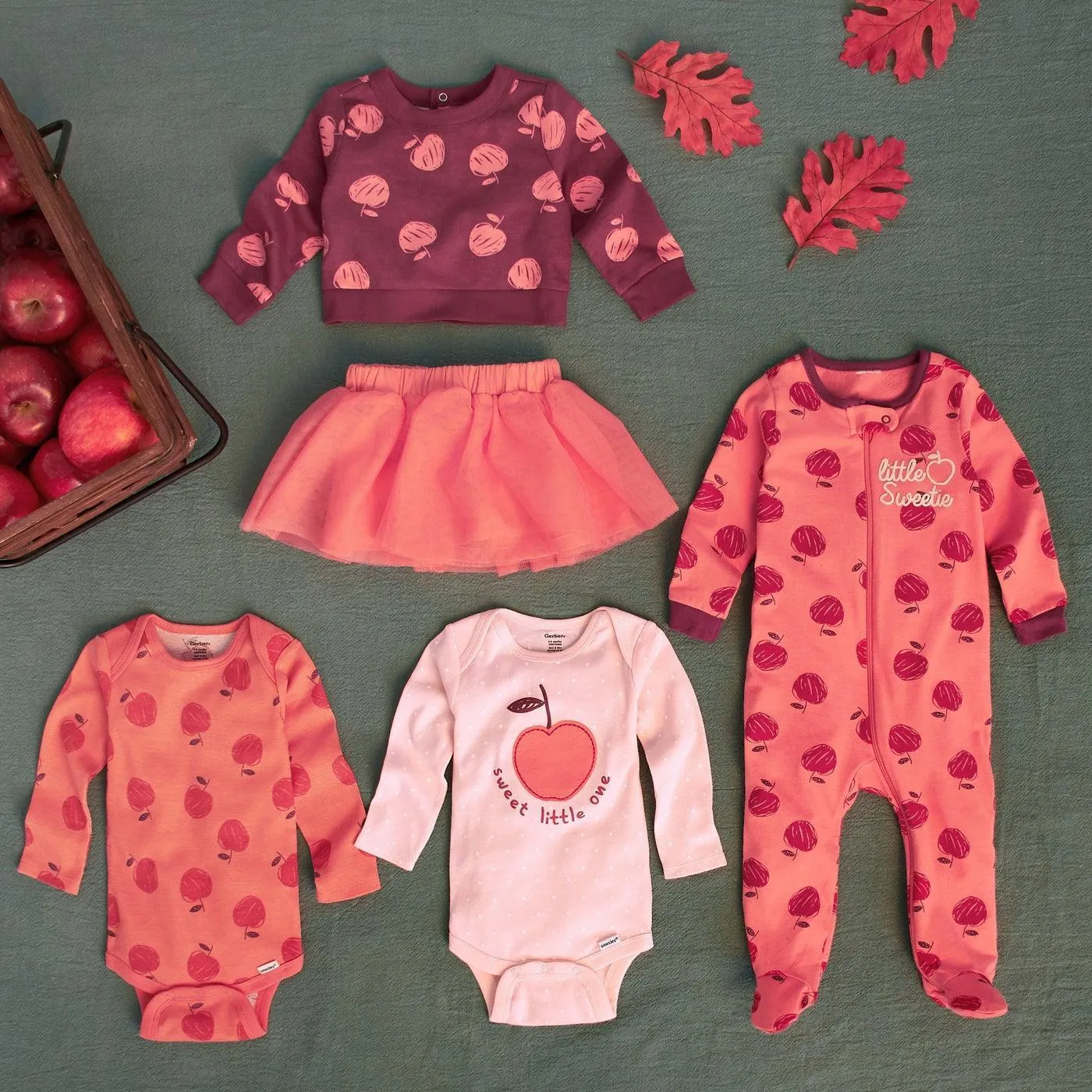 Gerber 3-teiliges Baby-Mädchen-Outfit mit Äpfel-Motiv, Top, Tutu & Leggings (12-24 Monate) Babykids Gerber