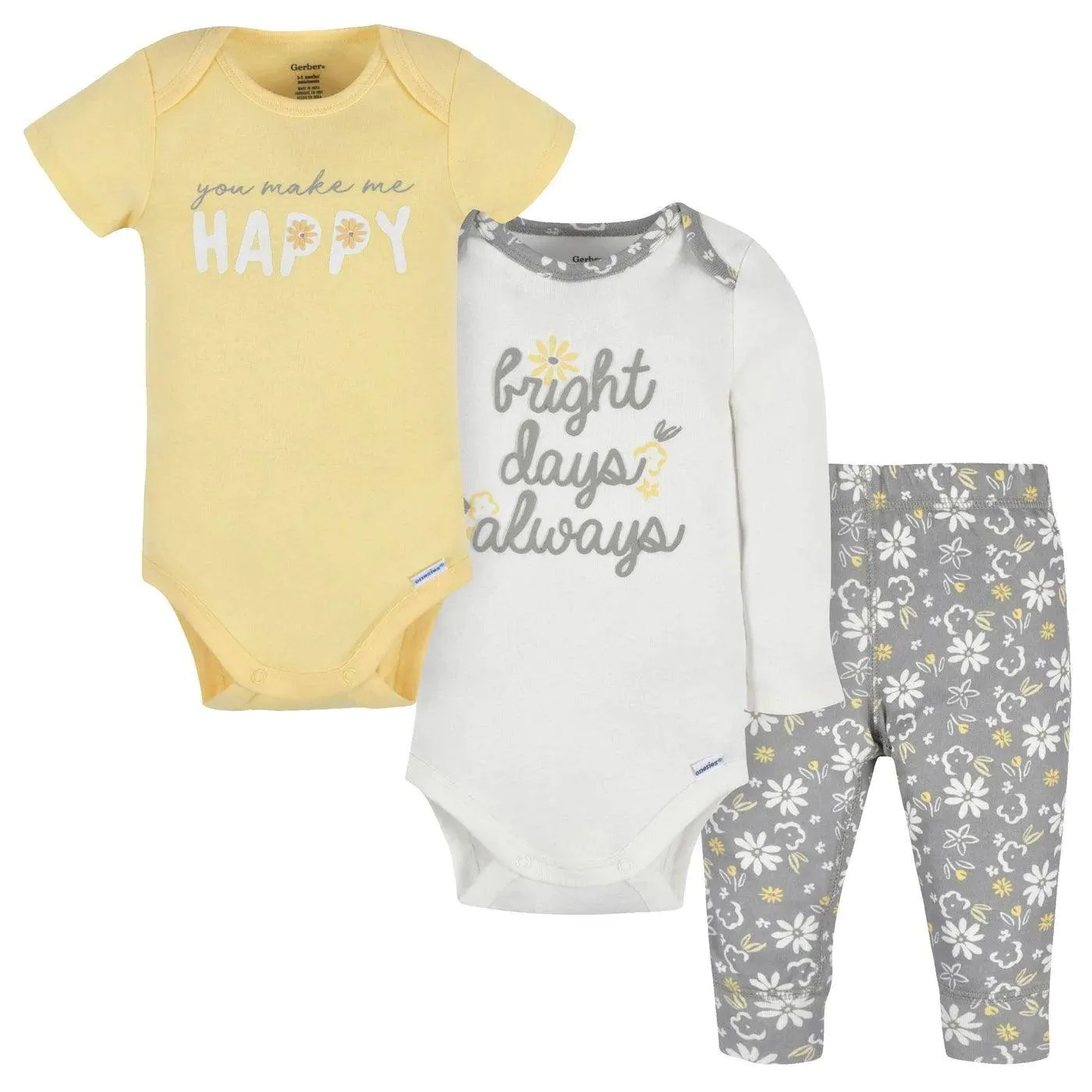 Gerber 3-teiliges Baby-Mädchen Happy Onesies® Bodysuits & Höschen-Set Babykids Gerber