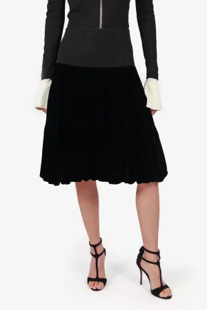 Giorgio Armani Black Velvet Pleated Midi Skirt Size 42