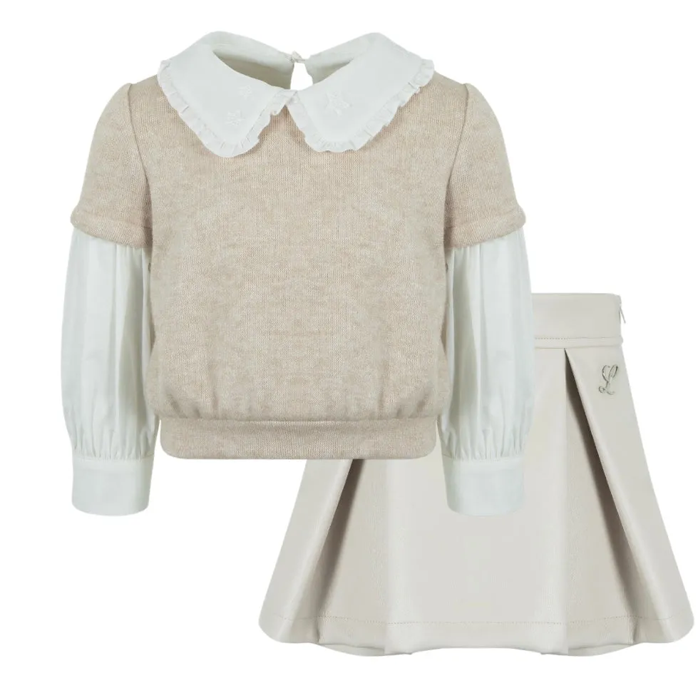 Mädchen Beige Bluse & Rockhose