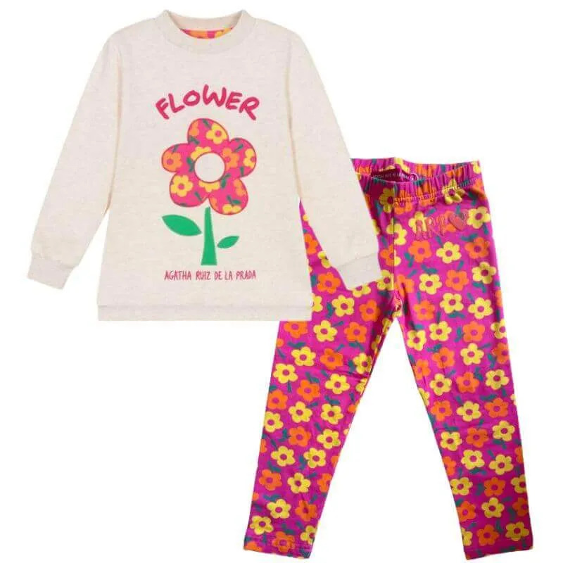 Mädchen Beige Blumen Leggings Set