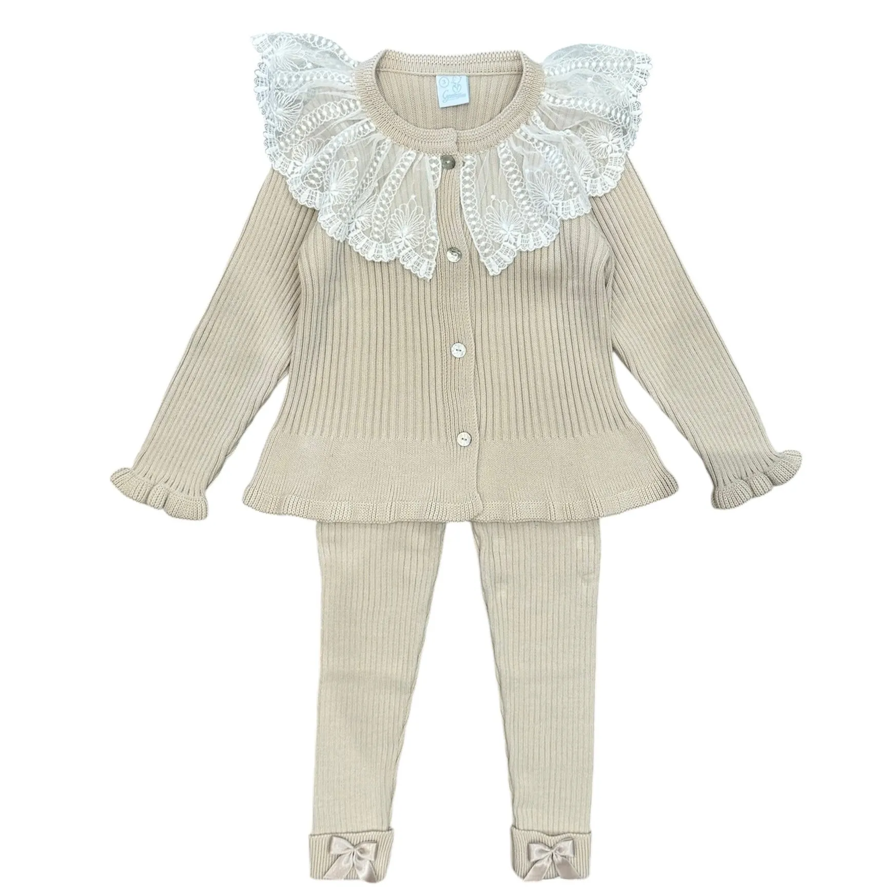 Mädchen Beige Rüschen Leggings Set