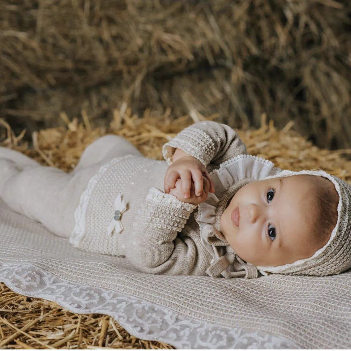 Beige Strick-Leggings-Set für Mädchen