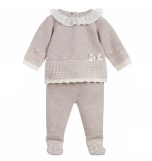 Girls Beige Knit Legging Set