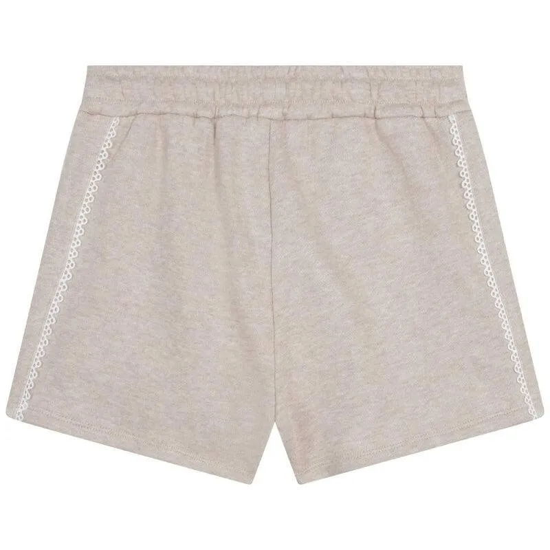Mädchen Beige Shorts mit Spitzenbesatz