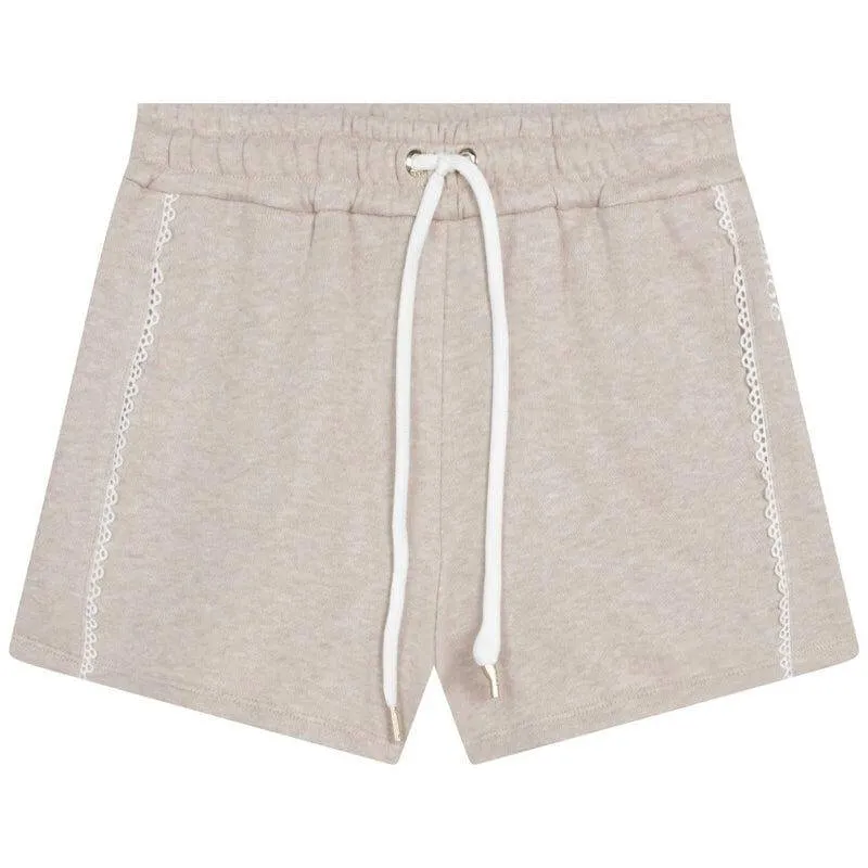 Mädchen Beige Shorts mit Spitzenbesatz