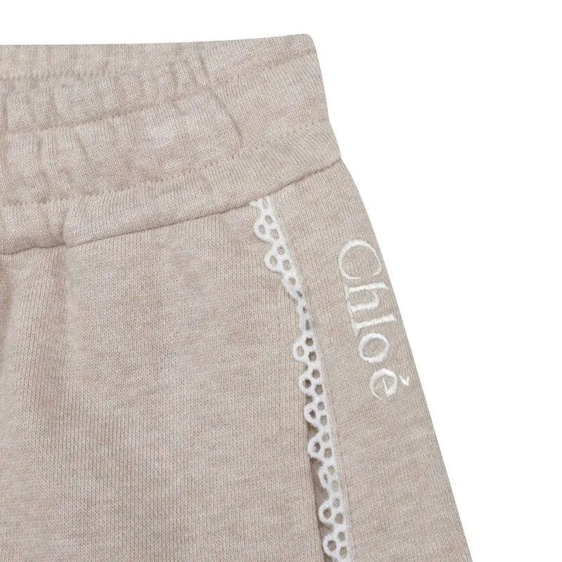 Mädchen Beige Shorts mit Spitzenbesatz
