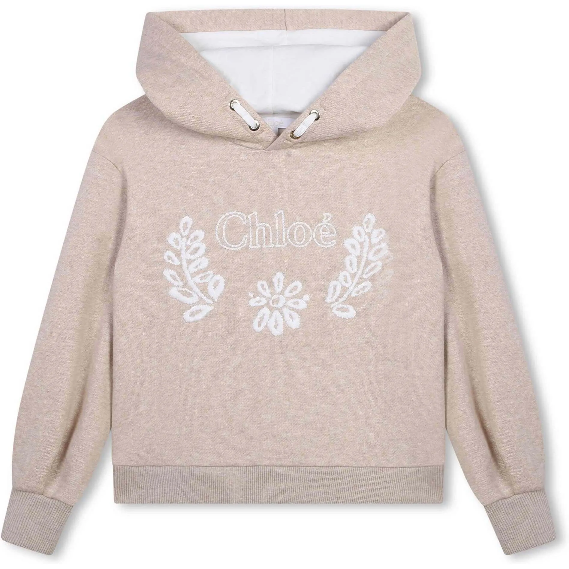 Mädchen Beige Bio-Blumen Kapuzenpullover