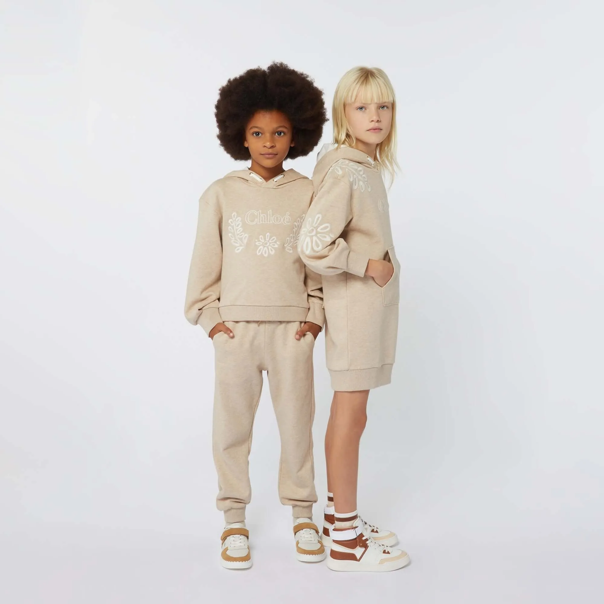 Mädchen Beige Bio-Blumen Kapuzenpullover