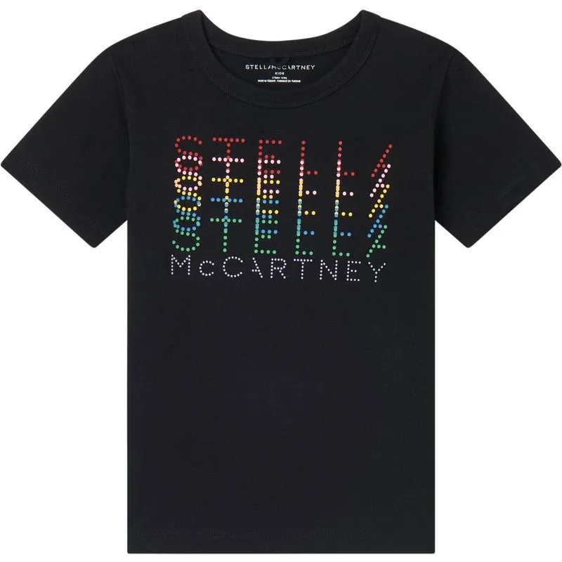 Mädchen Schwarzes Multi-Logo T-Shirt