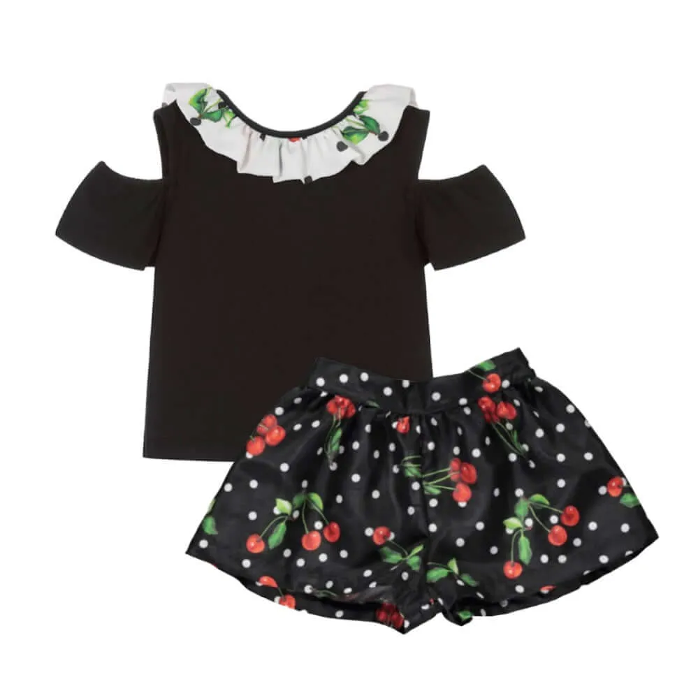 Mädchen Schwarze Punkte Kirsch Kurz-Set