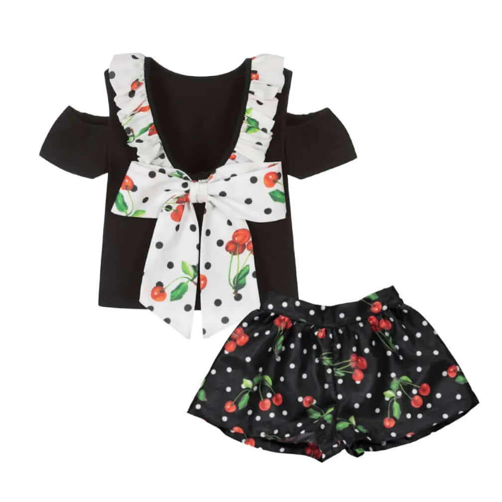 Mädchen Schwarze Punkte Kirsch Kurz-Set