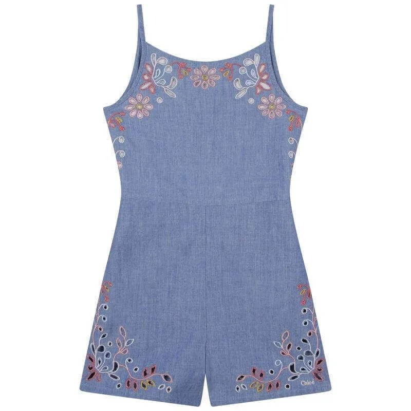 Mädchen Blauer Baumwoll-Playanzug