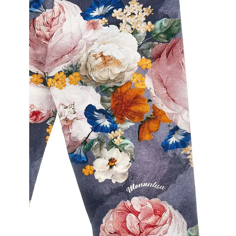 Mädchen Blau Blumen Leggings-Set