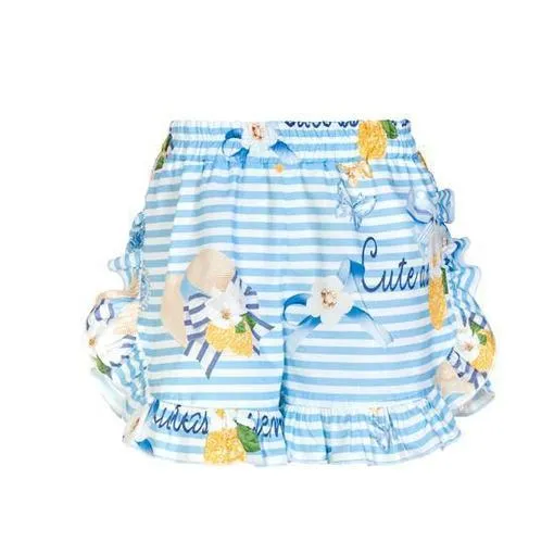 Mädchen Blaue Rüschen Streifen Shorts
