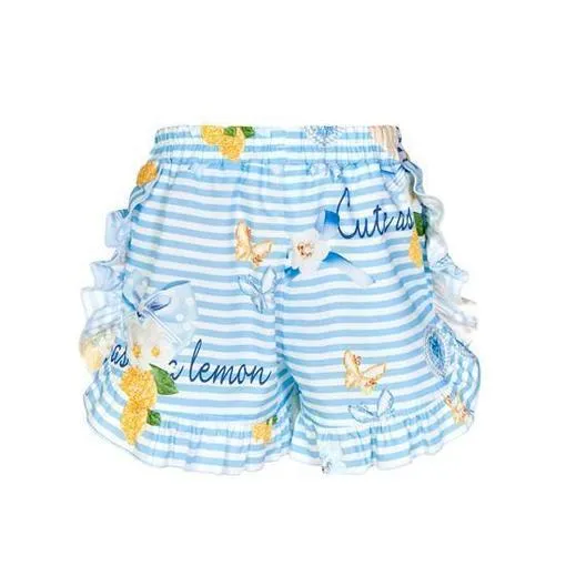 Mädchen Blaue Rüschen Streifen Shorts