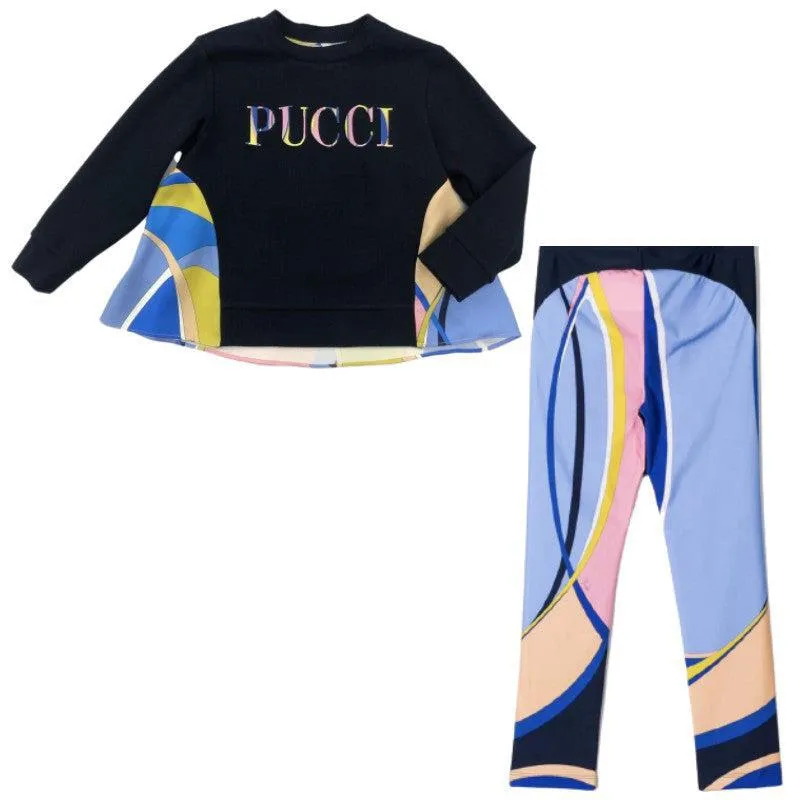 Mädchen Blaue Waffle Sweatshirt Set