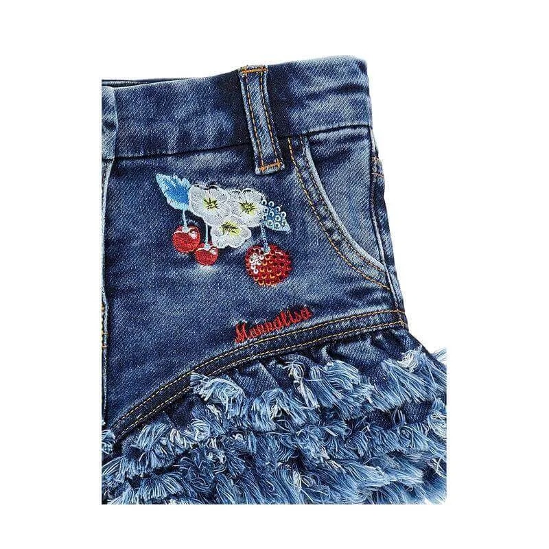 Mädchen Kirschbestickte Denim-Shorts