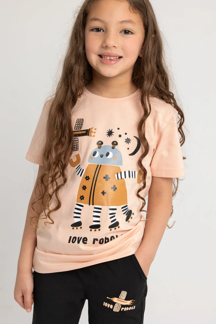 Mädchen Baumwoll Schlafanzug-Set - I Love Robots Druck