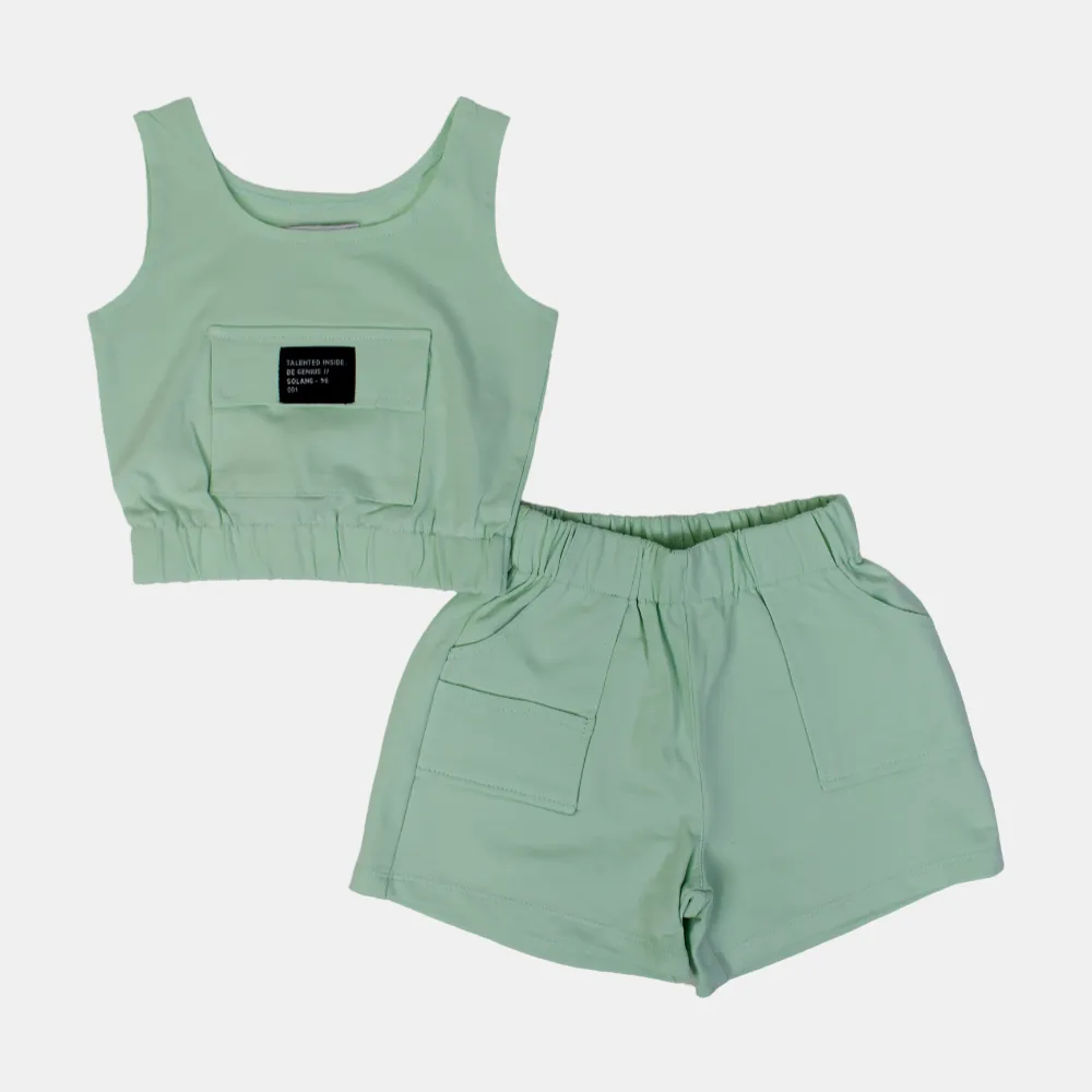 Mädchen Baumwoll-Armlos 2-teiliges Outfit-Set