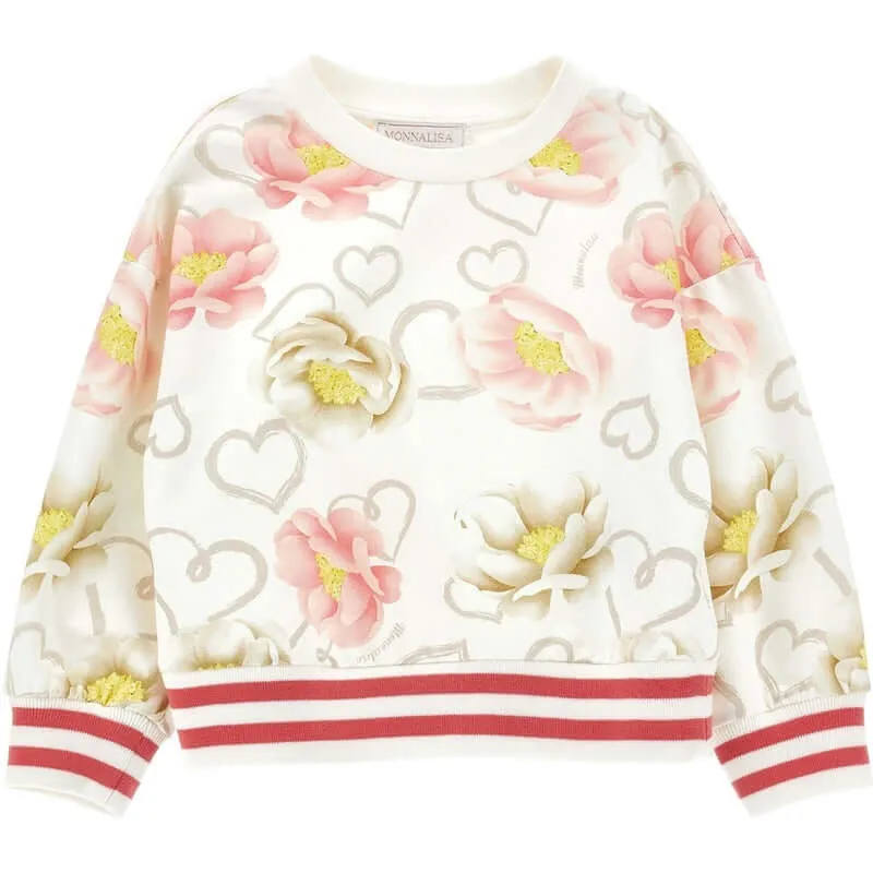 Mädchen Sahne Blumen Pullover