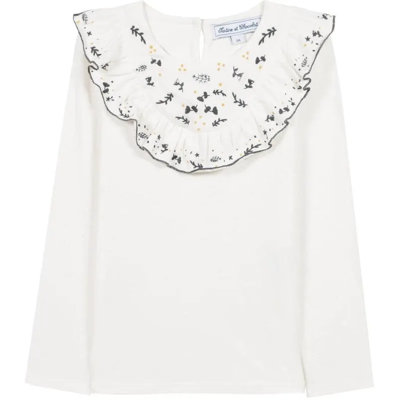 Mädchen Creme Rüschen Top