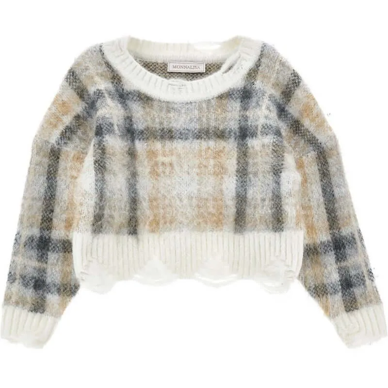 Mädchen Creme Wollpullover