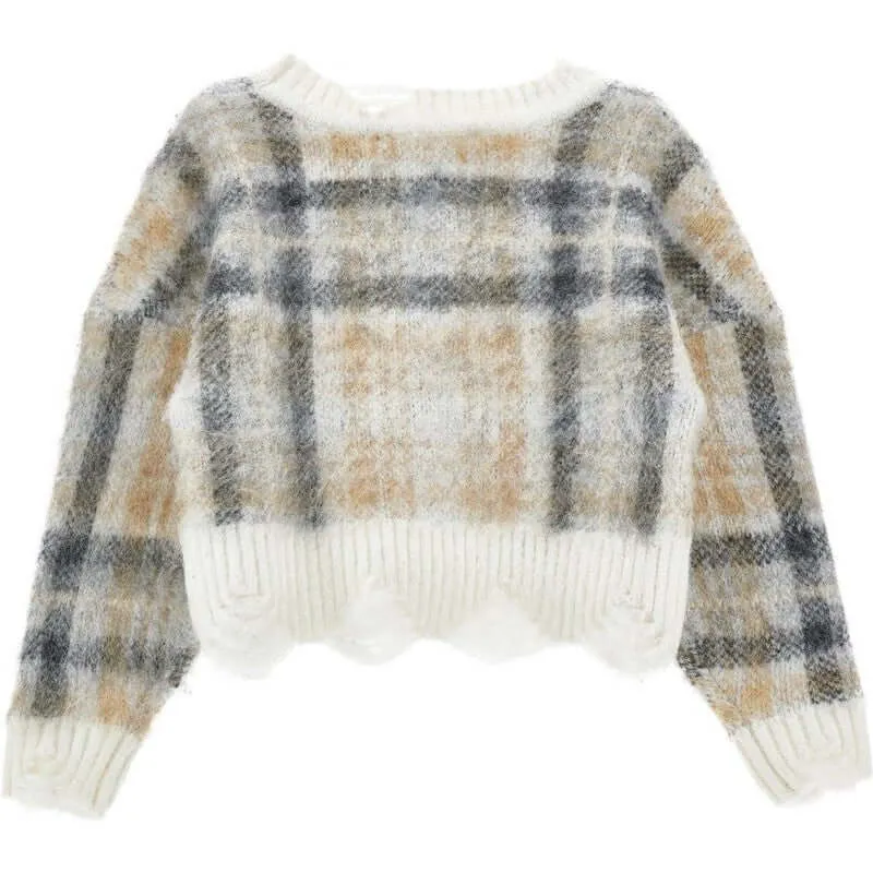 Mädchen Creme Wollpullover