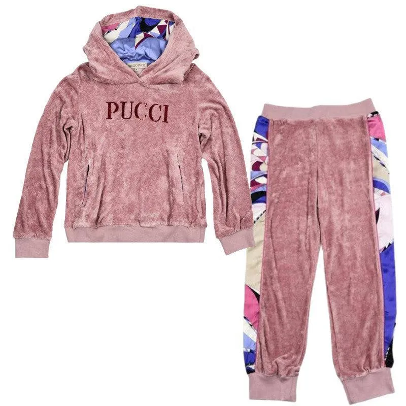 Mädchen Staubiges Rosa Velours Sweatshirt Set