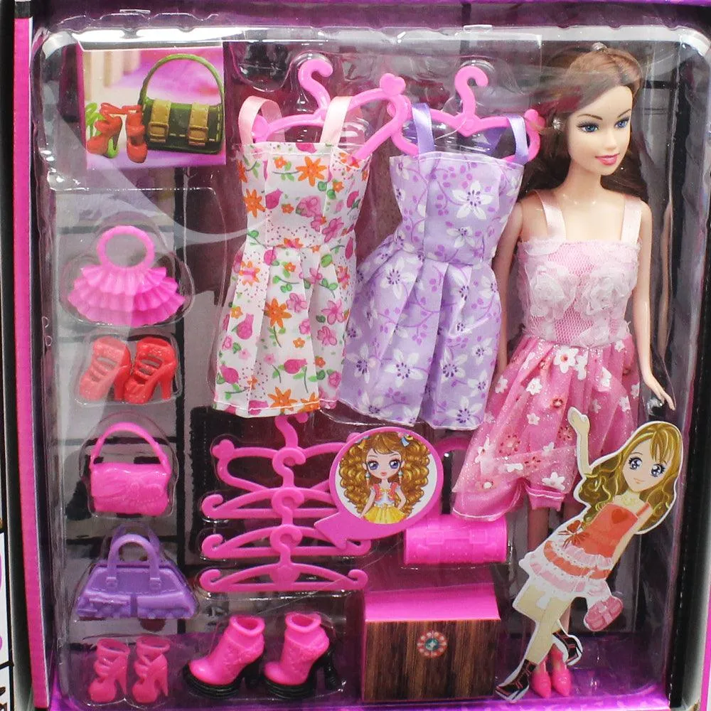 Mädchenmode Stylische Puppe mit Kleidern und Accessoires