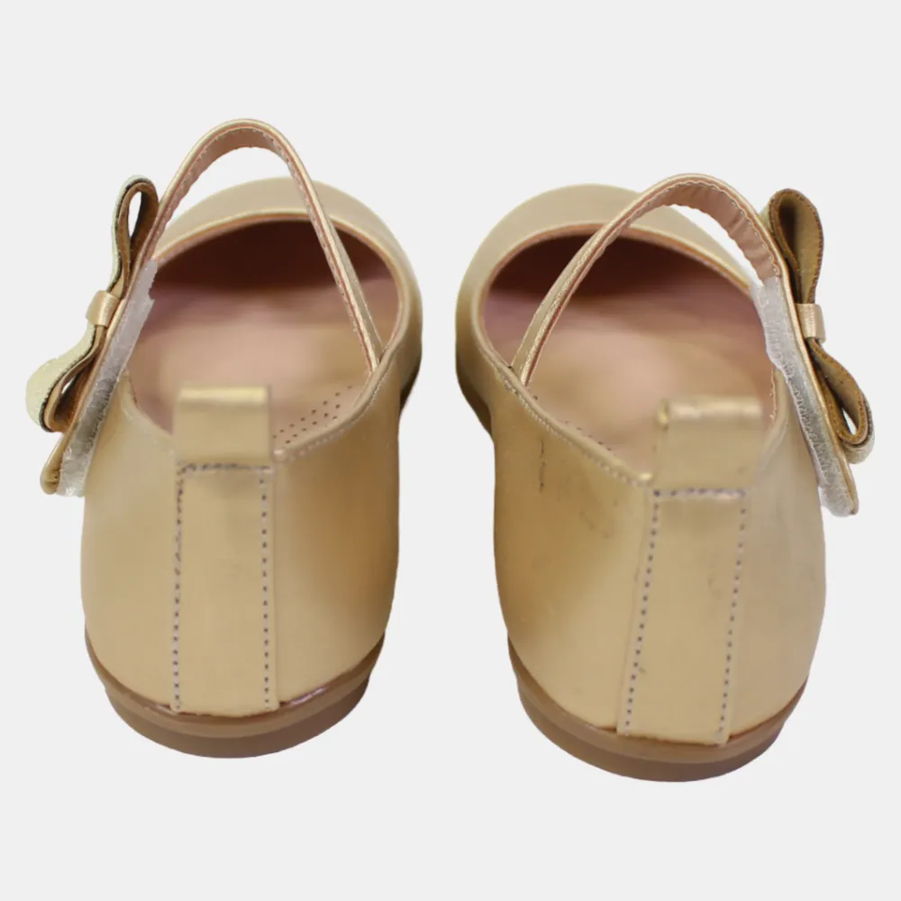 Mädchen Lederschuhe – Gold mit einer Schleife